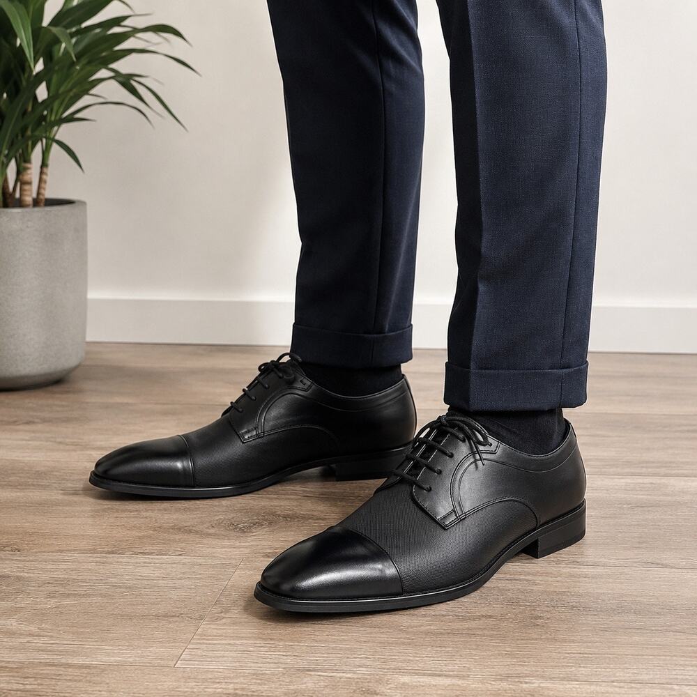La Milano Evant Black Cap Toe Oxford Dress Shoes Leather Men’s Size 12